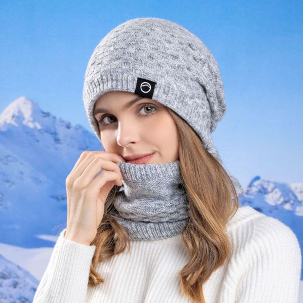 Cold Proof Women Warm Knitted Hat Neck Warmer Winter Hat Mask Scarf  Women
