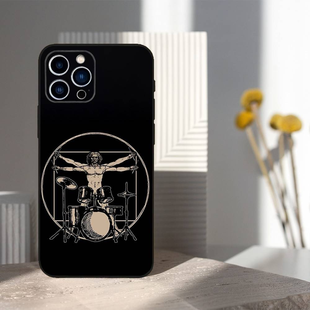 

Music Art Drum Drummer Phone Case For iPhone 16,15,14,13,12,11 Plus,Pro Max,XS,X,XR,SE,Mini,8,7,Soft Silicone Black Cover iPhone12mini