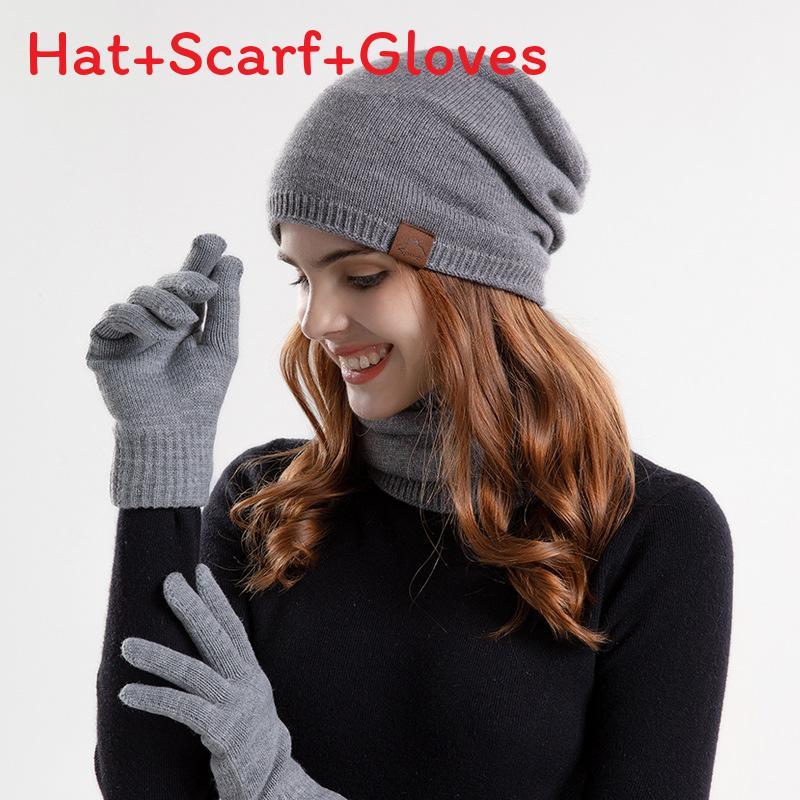 Knitted Winter Hat Scarf Gloves Set With Breathable Warmth For Teen Adults