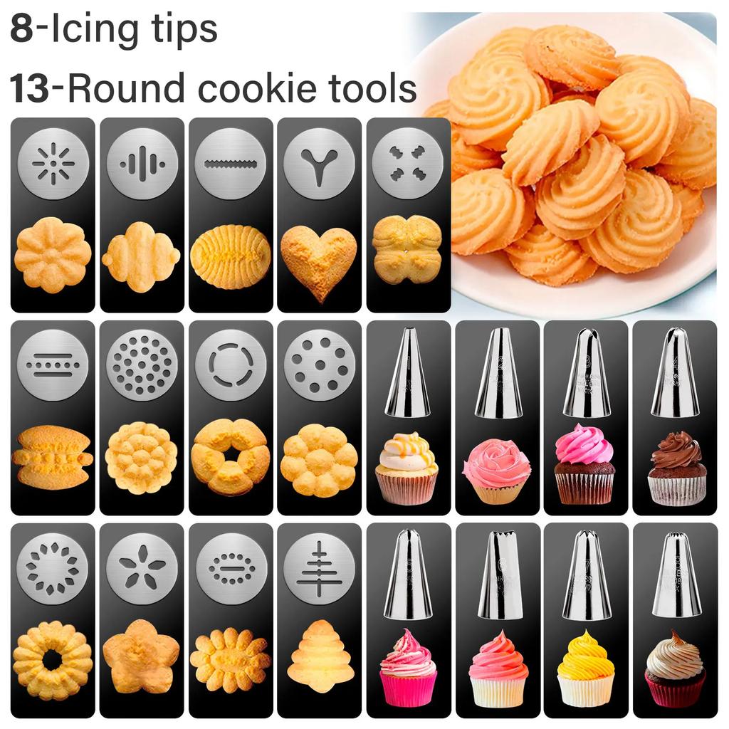 Christmas Cookie Press Gun and Tips Set Stainless Steel Cookie Maker Press Kit Manual Churros Maker Machine Biscuit Baking Tools