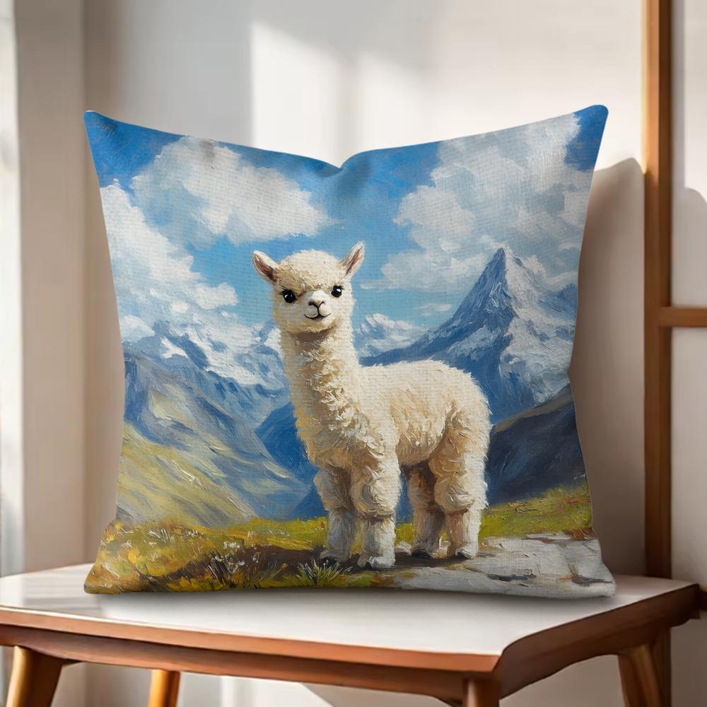 Classic Alpaca Cushion Cover Natural Linen Organic Fabric DoubleSided Printing Couch Pillow Covers Home Decor