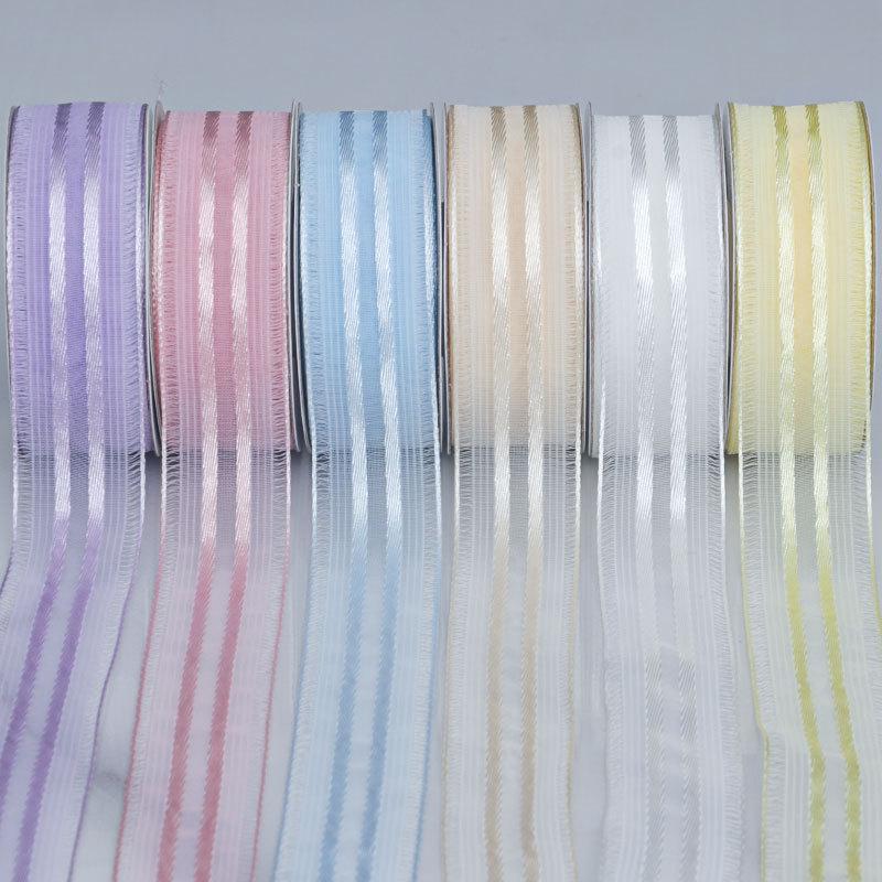 Elegant and Exquisite Vertical Transparent Mesh Ribbon Handmade DIY Flower Cake Gift Hair Decoration Bow Colorful Ribbon Crafts Making Ribbons
