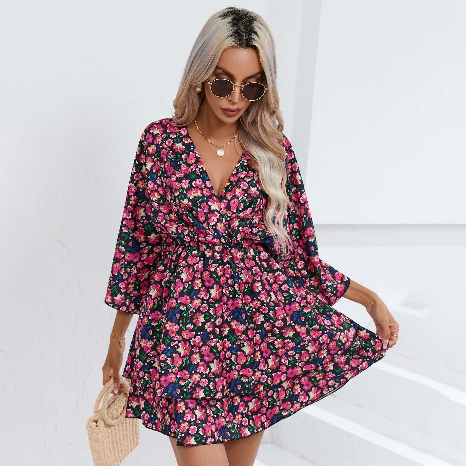 Женское летнее платье с короткими рукавами и высокой талией в этническом стиле — фото 17