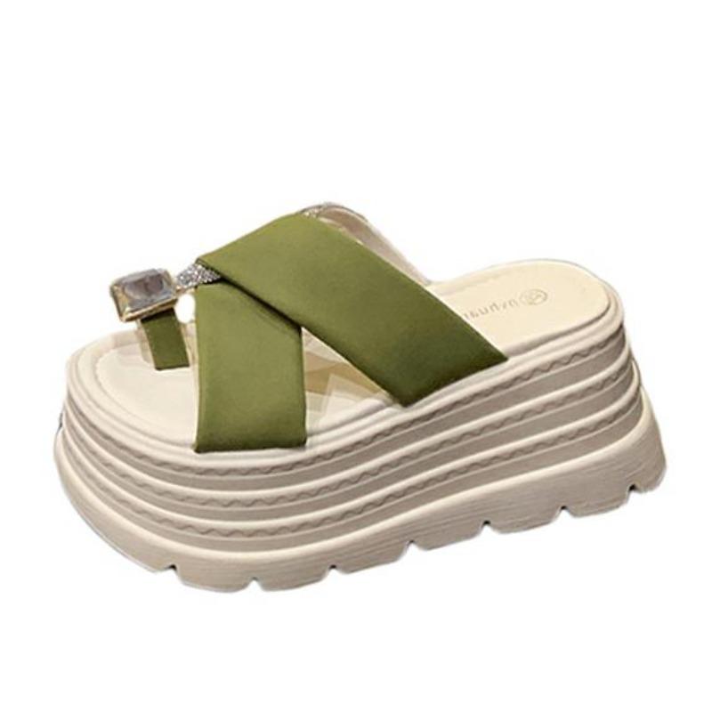 Fashion 8CM Roman Bling Crystal Slippers Women Summer New Fashion Sequins High Platform Open Toe Beach Slippers Leather Sandals Slide