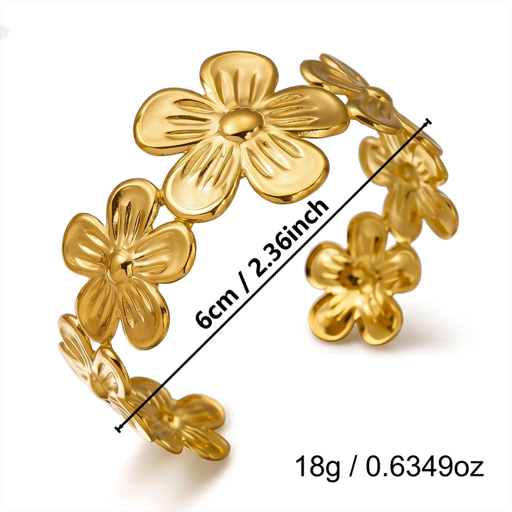 Design Sense Butterfly Print Wide Cuff Bangle for Women Stainless Steel Gold Plated Flower Geometric Bracelet Jewelry Party Gift