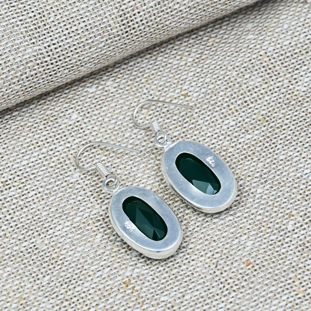 Green Onyx Gemstone 925 Sterling Silver Jewelry Handmade Earring For Thanksgiving