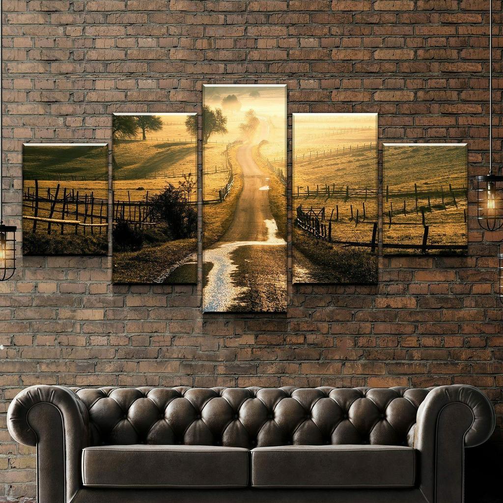 Road Sunset Field Country Life 5 piece Wall Art Canvas Print HD Print poster Paintings Painting Living Room Home Decor Pictures
