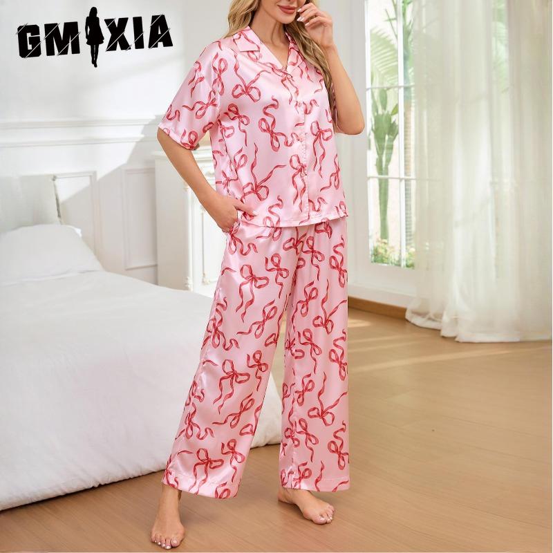 GMXIA Pijamale de Lux Ușor Avansat Femei Primăvară și Toamnă Mătase de Gheață Cămașă cu Mânecă Scurtă Pantaloni Costum Haine de Casă