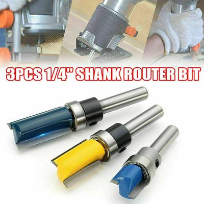 3PCS 1/4" Shank Cutting Straight Router Bit Flush Trim Woodwork Milling Cutter