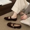 Internet celebrity square head women's shoes autumn new flat bow single shoes ballet silver belt buckle Mary Jane shoes