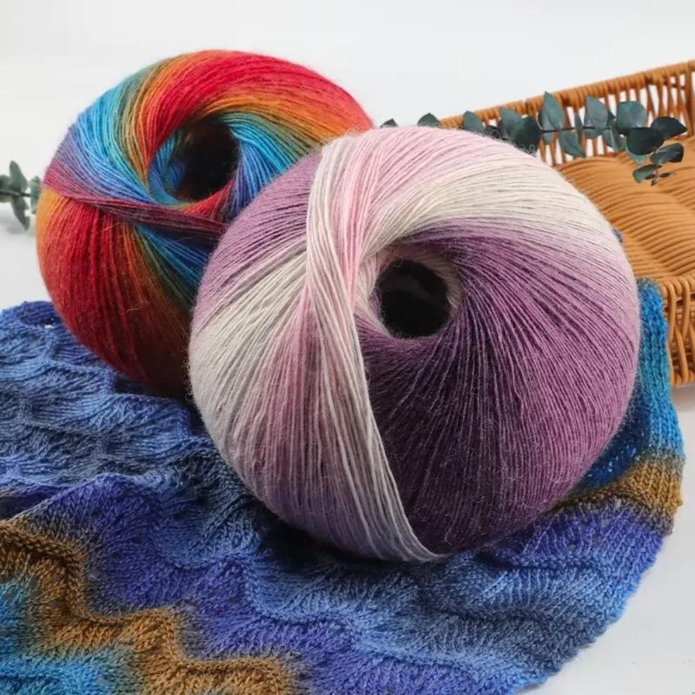 400 Grams of Colorful Gradient Rainbow Long-dyed Pure Wool Yarn Skeins, 2 Large Skeins, Hand-woven Crochet Yarn, 2Skeins/pack