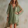 Abito estivo da donna in chiffon con scollo a V Set due pezzi Abito con spalline sottili con copricostume trasparente Gonna da spiaggia Vacanza al mare