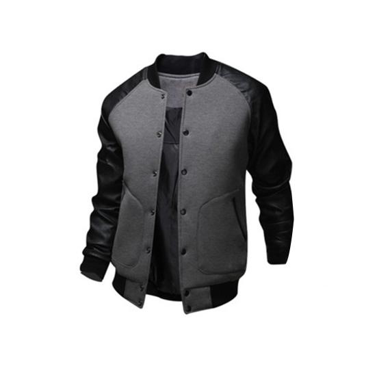 Autumn Men Long Raglan Sleeve Color Block Varsity Jacket Buttons Pocket Coat