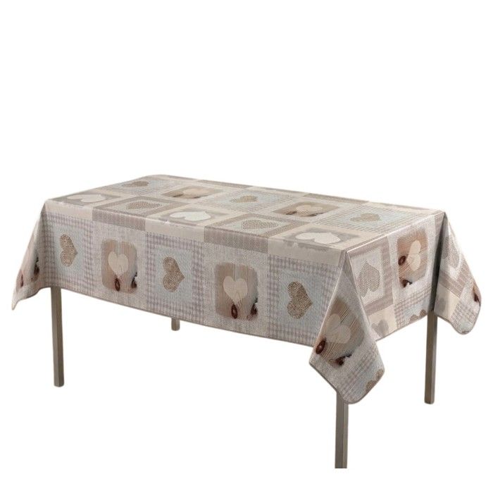 Nappe rectangulaire - EDEN - Cosy coeur - Patchwork cœurs - 140x240 cm - Beige/Taupe/Crème
