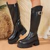 Knight's new women's boots are thin, autumn and winter retro knee-high boots, side zipper, women's round head, thick heel, no bigger than black.