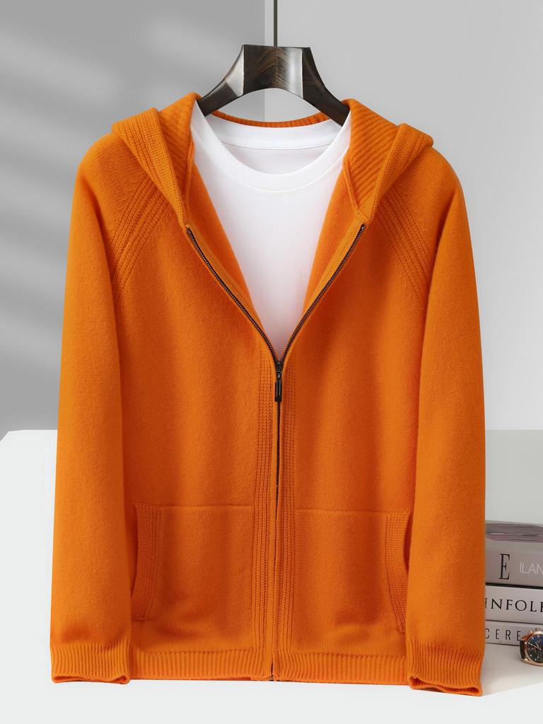 Men's 100% Australian Wool Hooded Cardigan - Heavyweight, Thick, Loose Casual Hoodie with Zipper