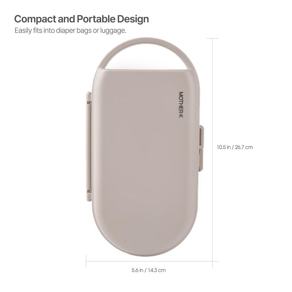 [Authentic] MOTHER-K Portable Water-Repellent Baby Bottle Case, Drying Rack, and Bottle Stand Set (Includes Drainer, Mini Bottle, and Brush) Cream