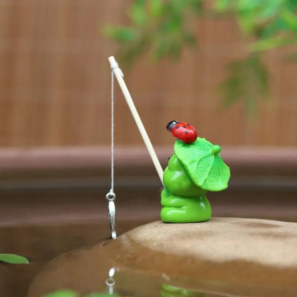 Mini Fishing Decorative Ornaments Landscaping Ornaments with Fishing Rod Aquarium Decoration Fish Tank DIY Cartoon