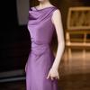Haute Couture French Satin Draped Neck Resort Wedding Evening Gown for Women