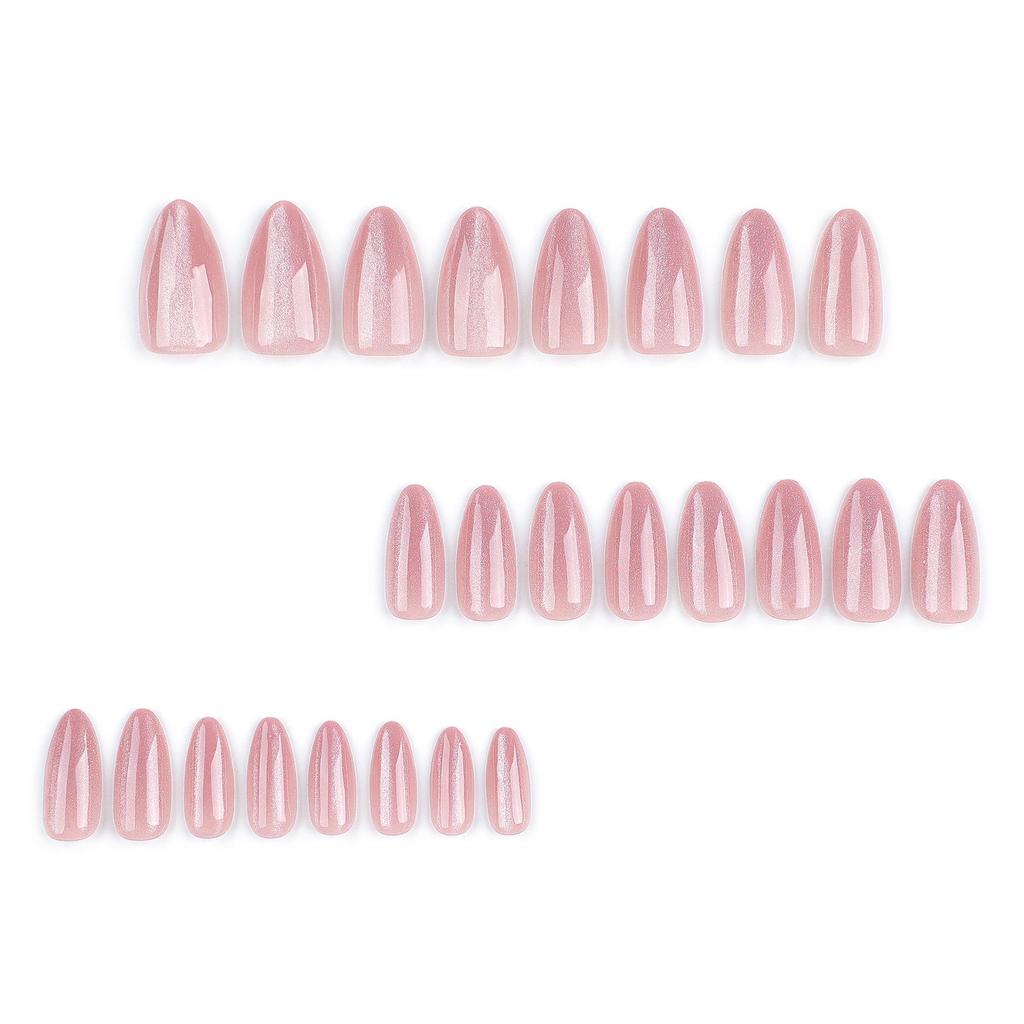 Cat Eye Nude Pink Reusable False Nails - Finished Manicure Tips, European & American Style