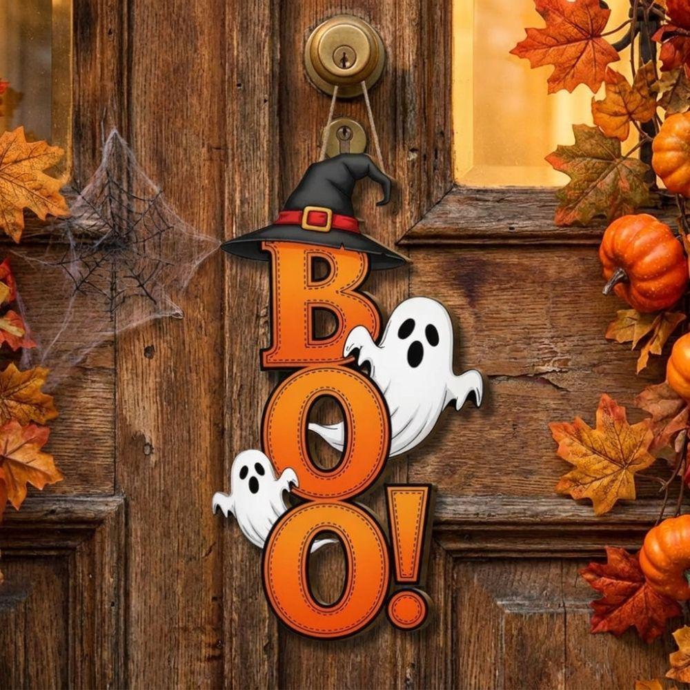2D Flat Halloween Ghost Pendants Wooden Ghost Hanging Sign Kitchen Hanging