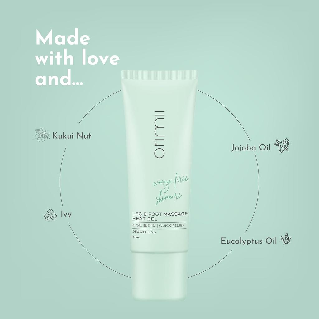 Orimii Bein- und Fußmassagegel 45 ml, 1er-Pack | Schnell einziehender Gelbalsam zur Linderung von Schmerzen und geschwollenen Knöcheln