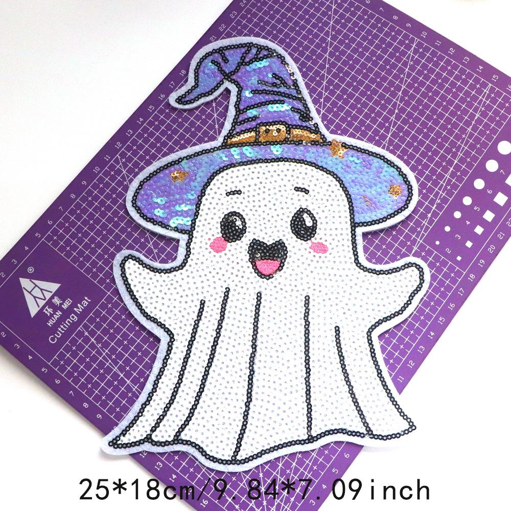 1pcs Sequin Halloween Ghost Embroidered Patches For Clothing Iron On Patches For Clothes DIY Fusible Patch