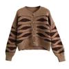 Cardigan Sweater 2023 Autumn Wave Stripe Sweater for Women Design Sense Knitted Cardigan Versatile and Lazy Sweater Female Coat