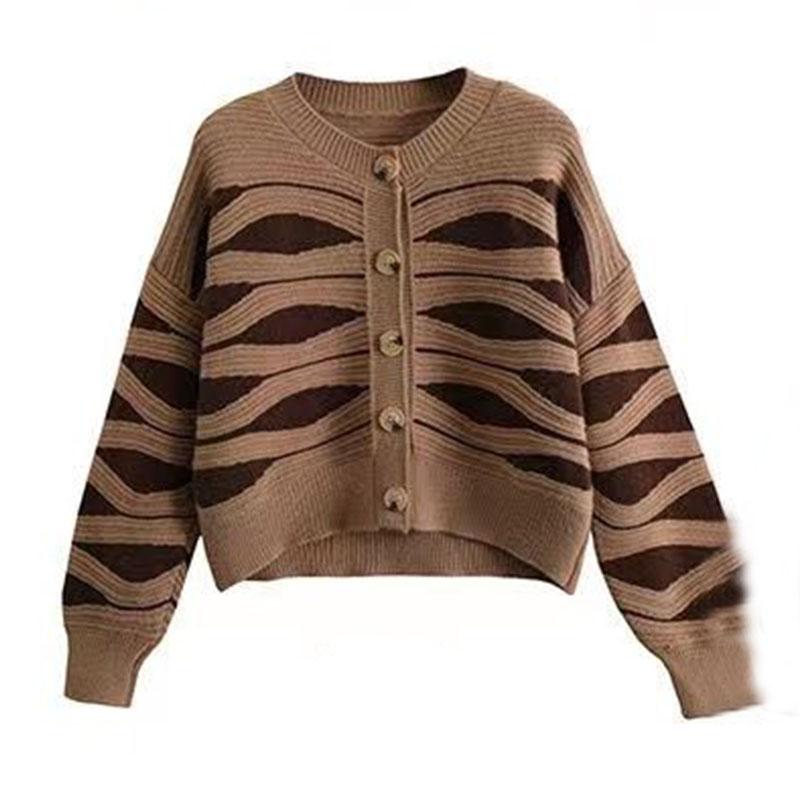 Cardigan Sweater 2023 Autumn Wave Stripe Sweater for Women Design Sense Knitted Cardigan Versatile and Lazy Sweater Female Coat