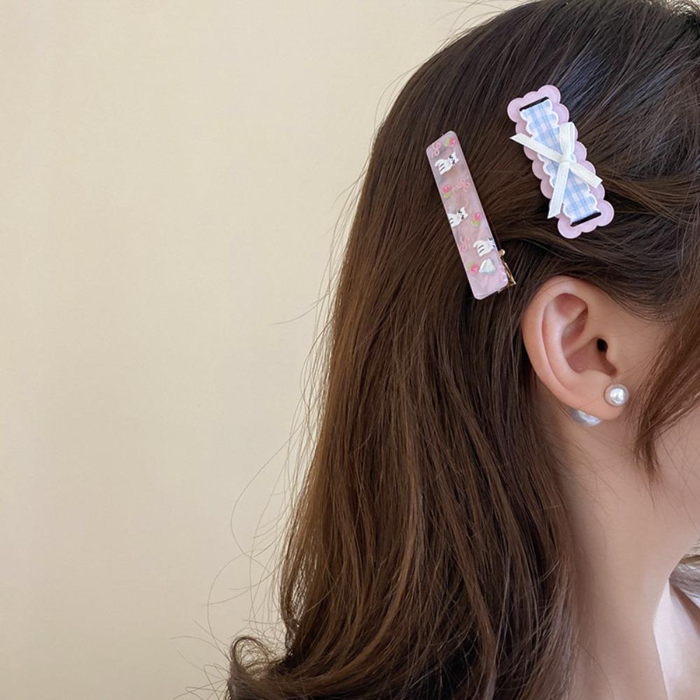 2Pcs/set Korean Style Bow Plaid Hair Clip Female Hair Accessories Korean Hair Clip  Lady/Girls