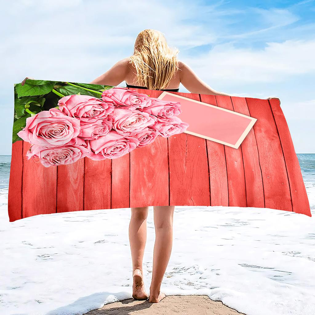 Beach Towel Rose Lightweight Terry Fabric Quick Dry Sandless Travel Absorbent Oversized Towel for Pool Swimming Bath Camping