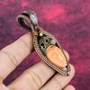 Orange Carved Bone Face Pendant Copper Wire Wrapped Rainbow Moonstone Pendant
