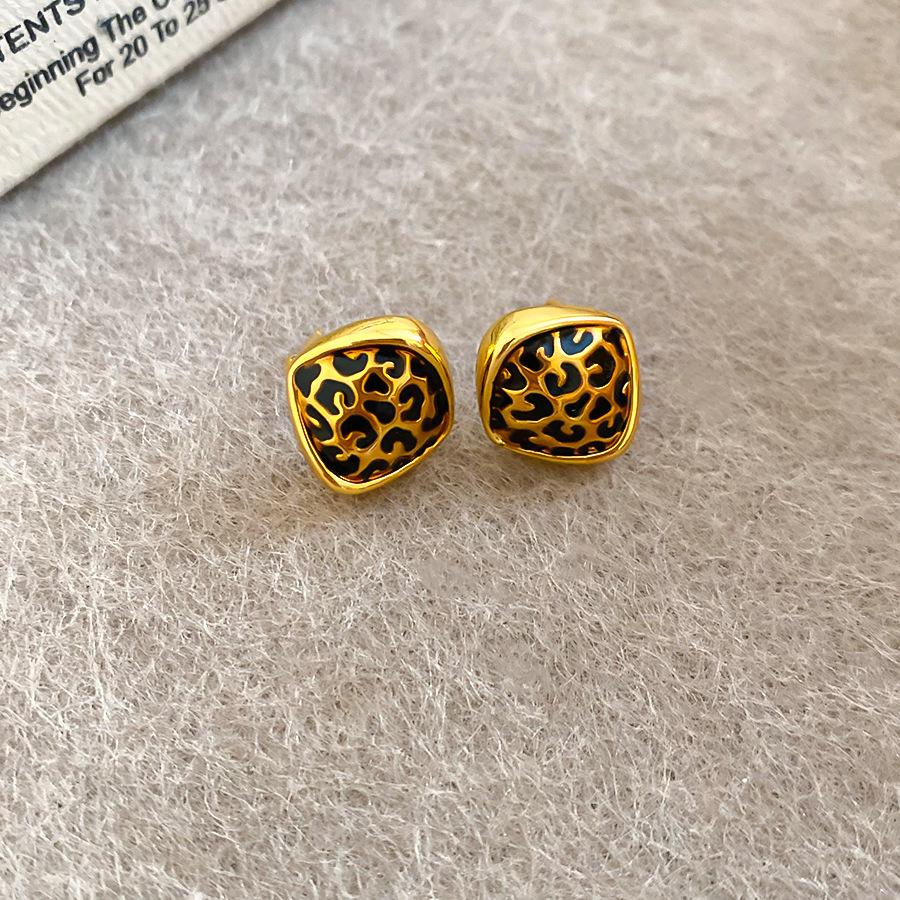 18 Karat Vergoldete Ohrstecker mit Leopardenmuster-Herz - Luxuriöse Retro-Stecker für Damen