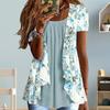 Women Shirt Casual Round Neck Short Sleeve Bohemian Style Printing Oversized