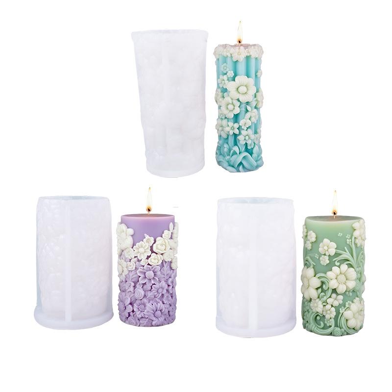 Frühlingsblumiger Duftkerzen-Silikonform DIY Kreativer Zylinder Blumenform Dekor
