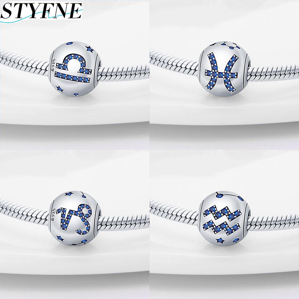 White Zircon Twelve Zodiac Signs Simple Authentic Original Copper Metal Charm Bead Components Gemini Virgo Bead Components Compatible With Bracelet