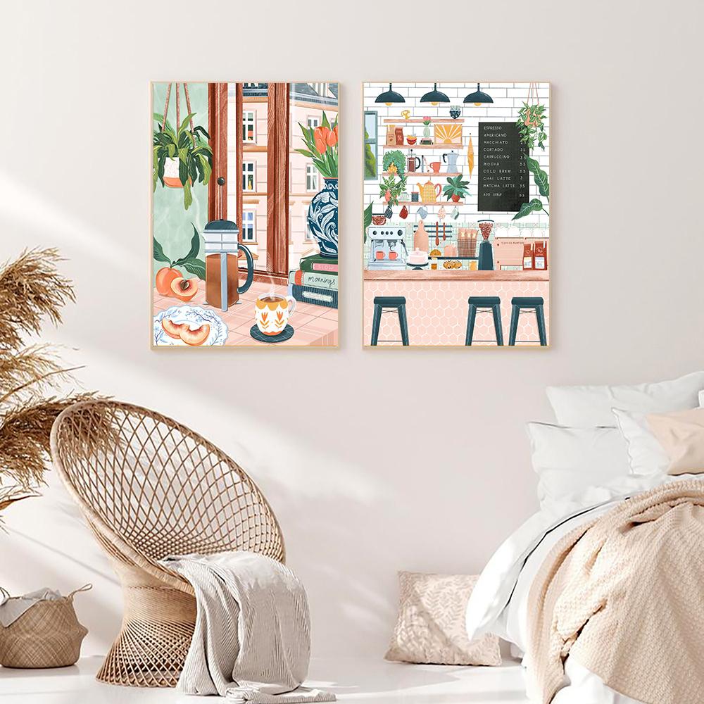 Nordic Coffee Gift Wall Pictures Art Prints Kitchen And Dinning Canvas Painting Cafe Shop Posters Window Landscape Wall Decor