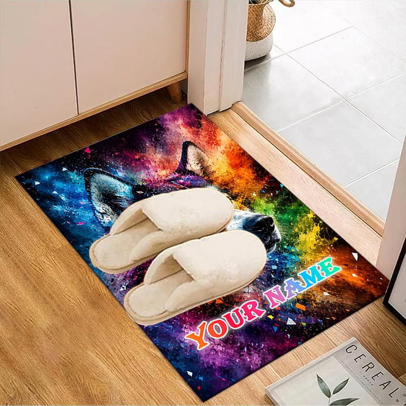 1PC Custom Name Cosmic Husky Portrait Theme Floor Mat Ideal for Living Room, Game Rooms, Office, Bedroom,Floor Mat Playful Design41