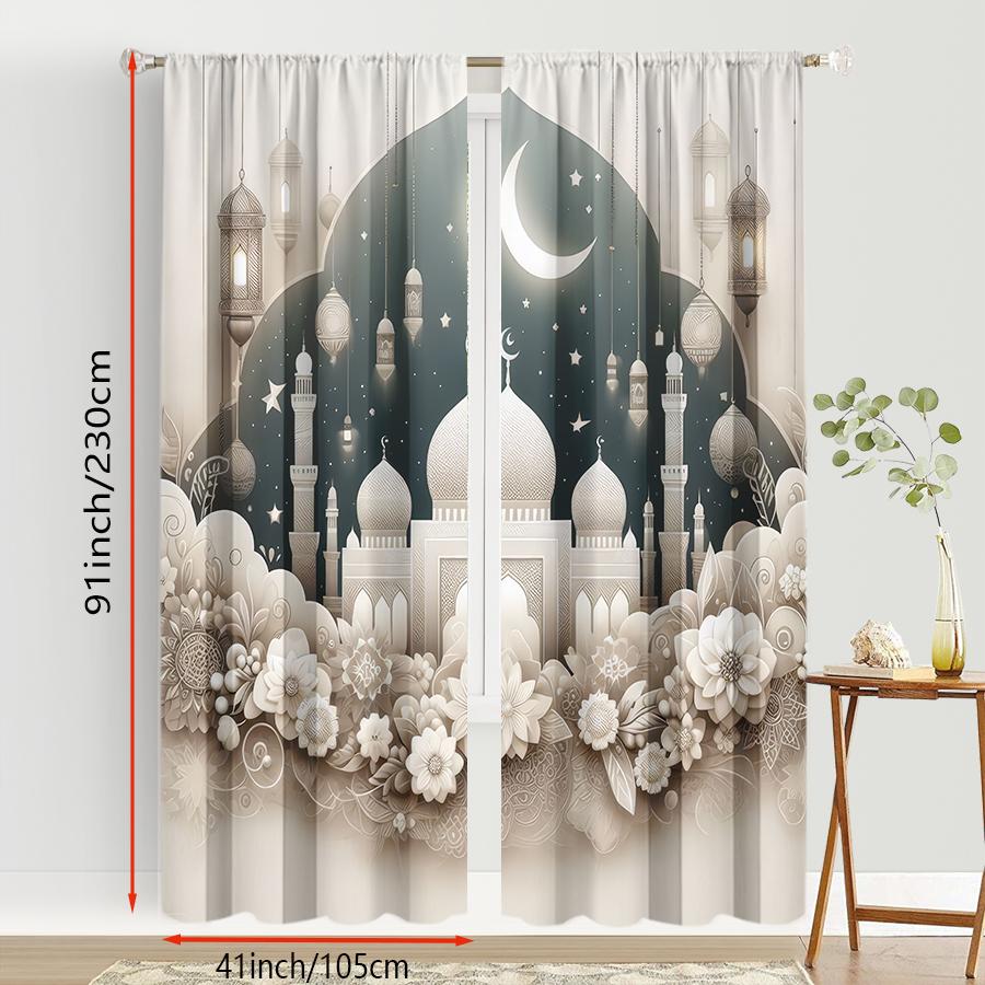 2PCS light colored Islamic temple curtains   elegant style   bedroom and living room   decorative curtains with drawbar pockets