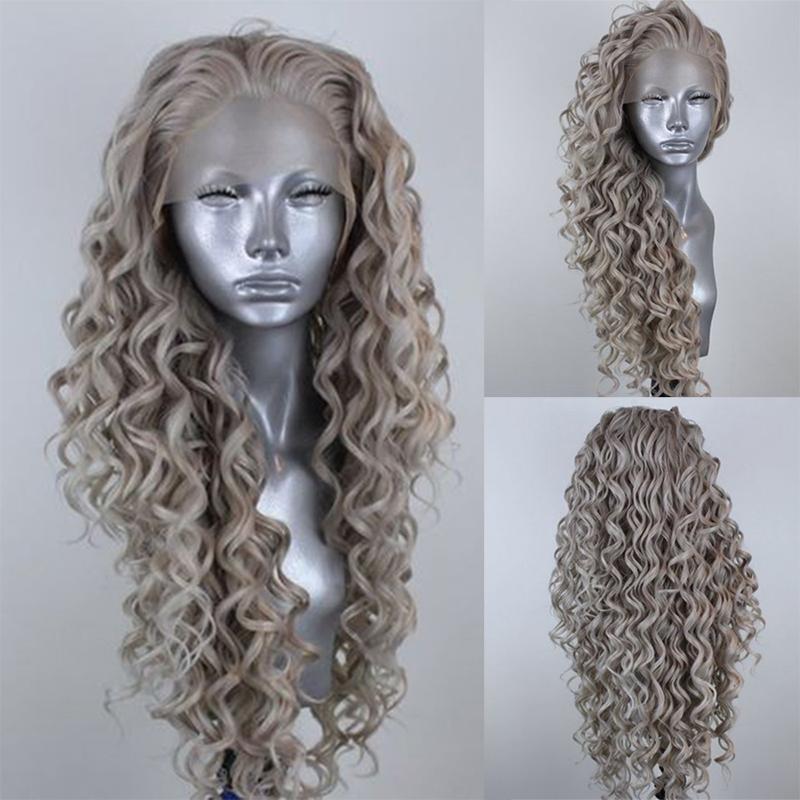 

AIMEYA Synthetic Long Deep Wave Lace Front Wig for Women Grey Curly Free Part Natural Hairline Colorful Cosplay Daily Party Wigs (Light Grey,26inches&1 PC) светло-серый