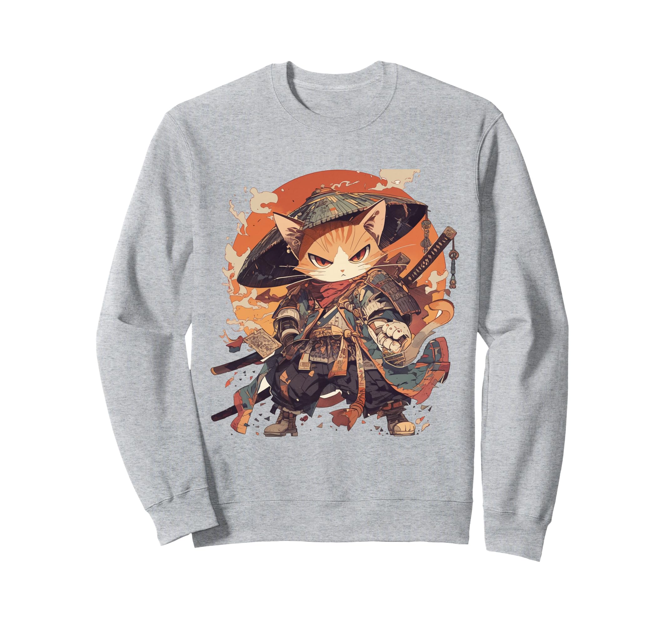 

Японське Мистецтво Кіт Ніндзя Аніме Стиль Кіт Самурай Толстовка Укійо-е сірий колір