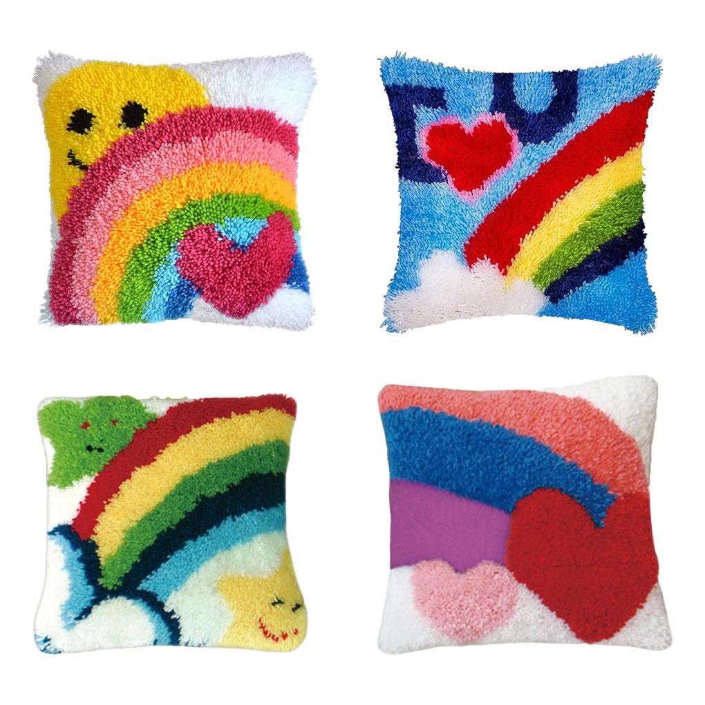 Knit DIY Rainbow Pattern Cushion Making Kits Enjoy DIY Fun With Latch Hook Kits DIY Pillowcase