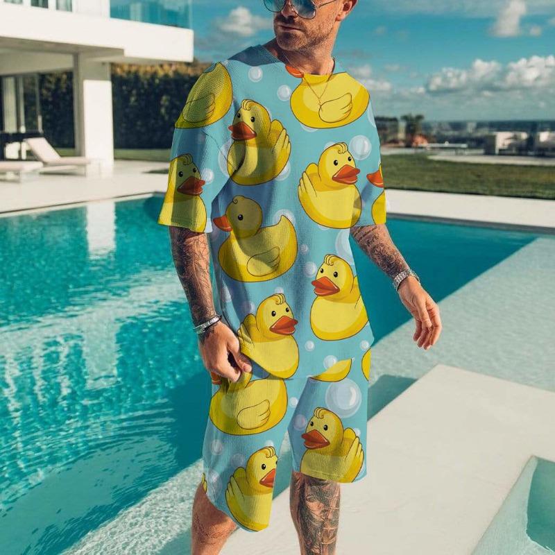 Men's T-shirt Sets Duck Panda 3D Print Fashion Tracksuit T Shirts Shorts 2 Pieces Male Kid Streetwear Oversized Suit Sportswear