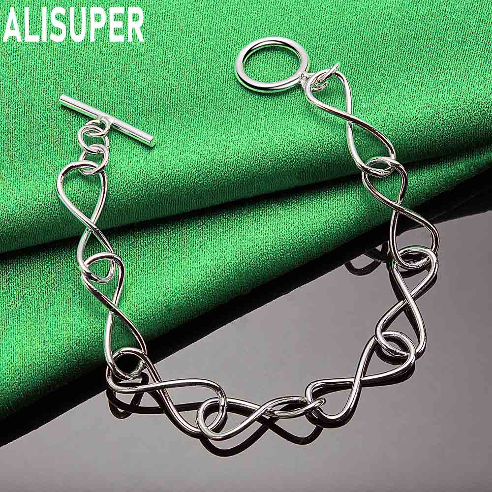 925 Sterling Silver Inverted 8 Side Chain Simple Bracelet Gift Jewelry