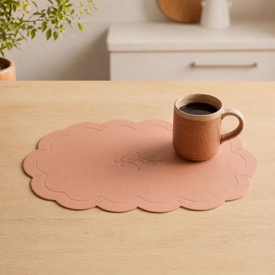 2 Pcs Leather Placemats with Embossment Design No-Slip Heat Resistant Table Mats