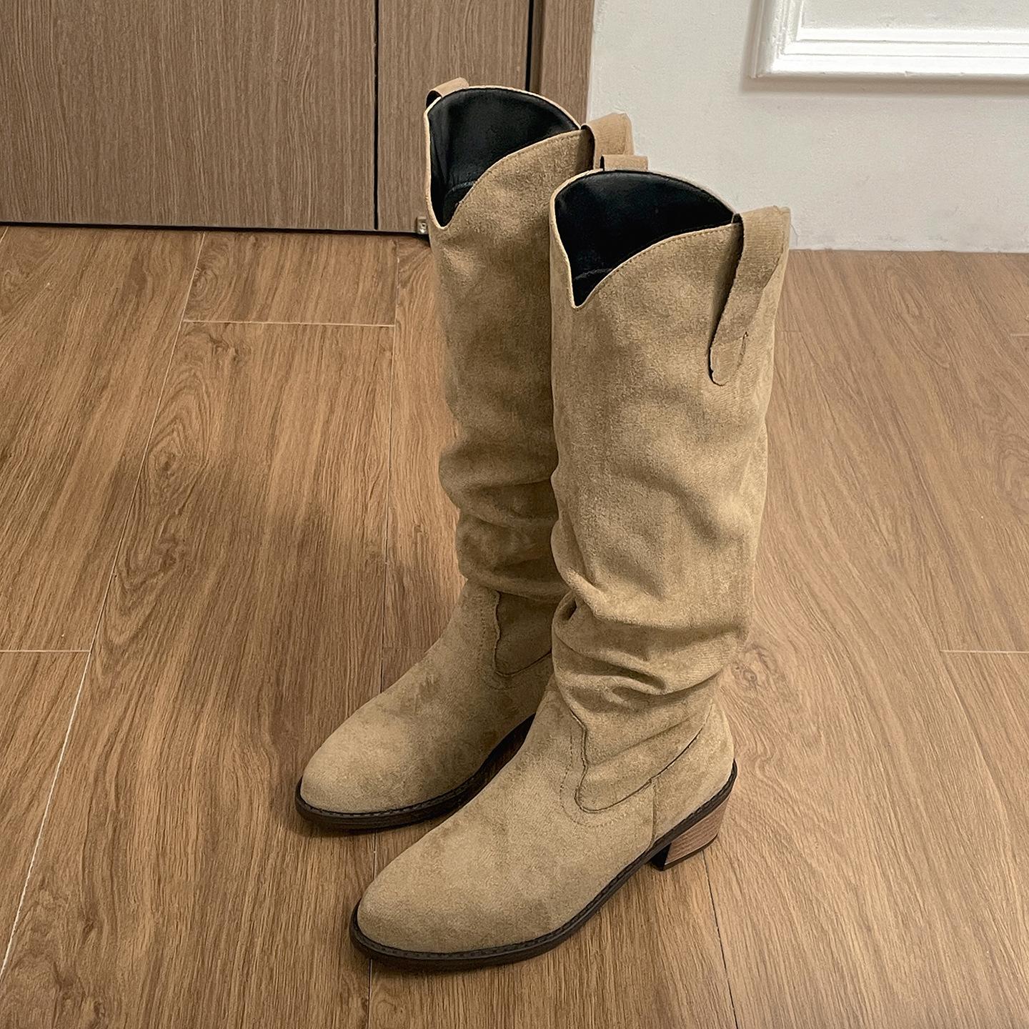 

Khaki retro knee thick heel boots children boots 2025 new autumn thin Maillard knight boots 42 хаки