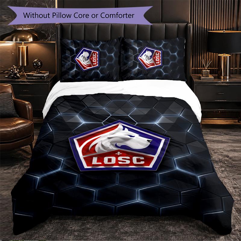 LOSC Lille FC Bettwäsche-Set 3-teilig Bettbezug-Set Dekorative Bettwäsche für Jugendzimmer Heimdekoration