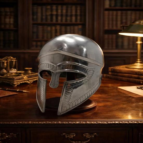 Greek Corinthian Steel Helmet, Handmade Medieval Warrior Armor with Stand