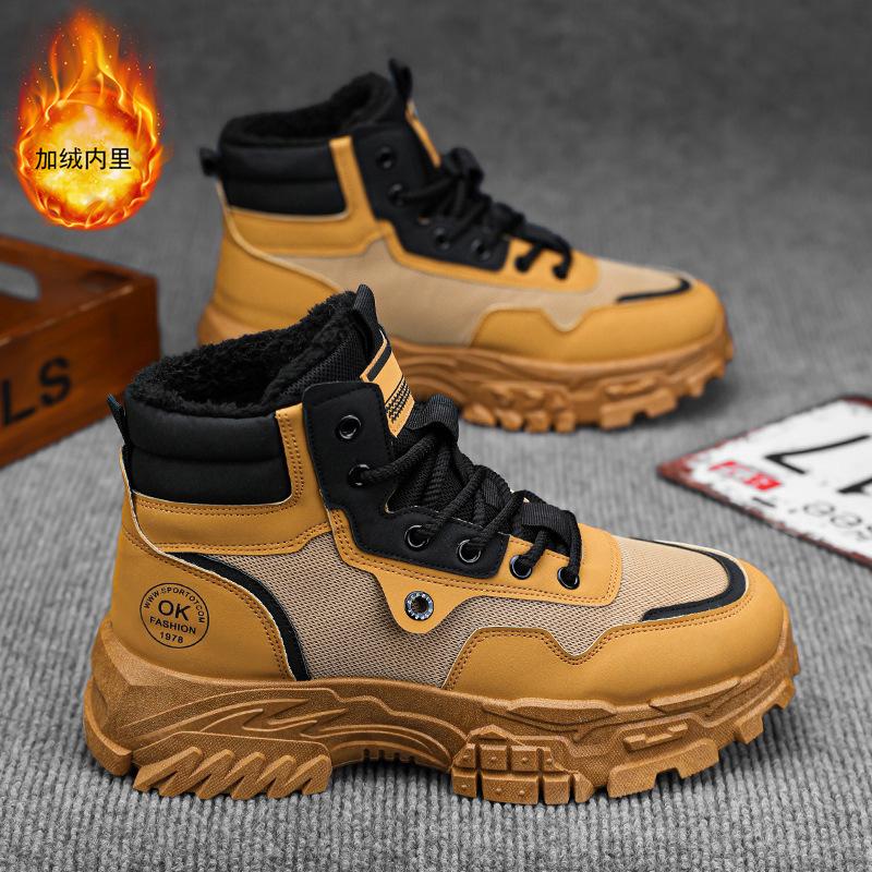 Men's Shoes Winter Velvet High-top Martin Boots Men's Tooling Shoes Versatile Thick-soled Thickened Warm Cotton Shoes Short Boots