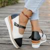 Wedge Single Shoes Fashion Round Toe Shallow Mouth One Strap Straw Sole Lightweight Non-Slip Low Top Shoes